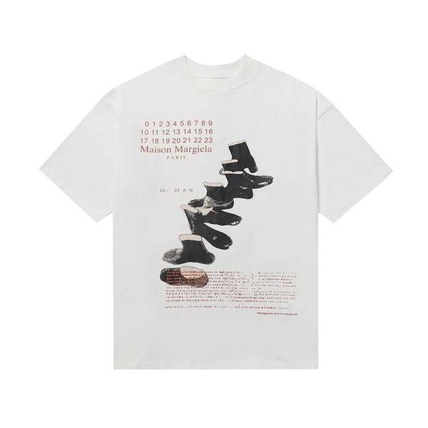 

t shirt margielas mm6 round neck short designer sleeved classic digital split toe shoes printed loose casual versatile men and women's, White;black