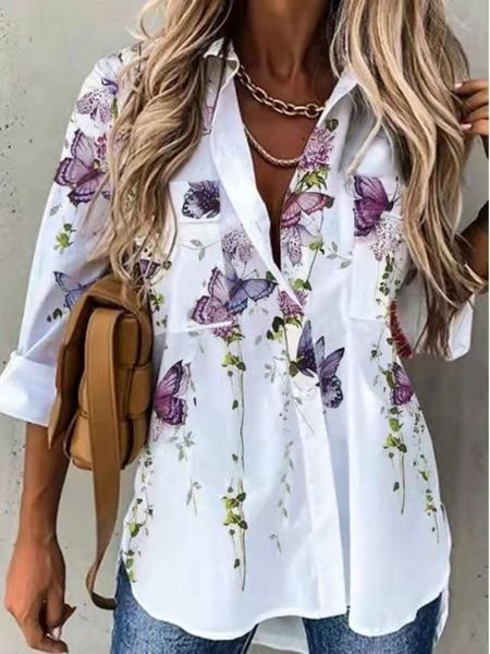 

women's blouses shirts fashion shirt woman elegant longsleeved casual loose 230828, White