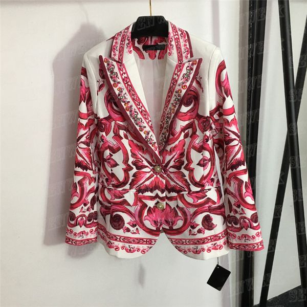 

vintage print suit jacket for women luxury rhinestone lady coats fashion style jackets outerwear, Black