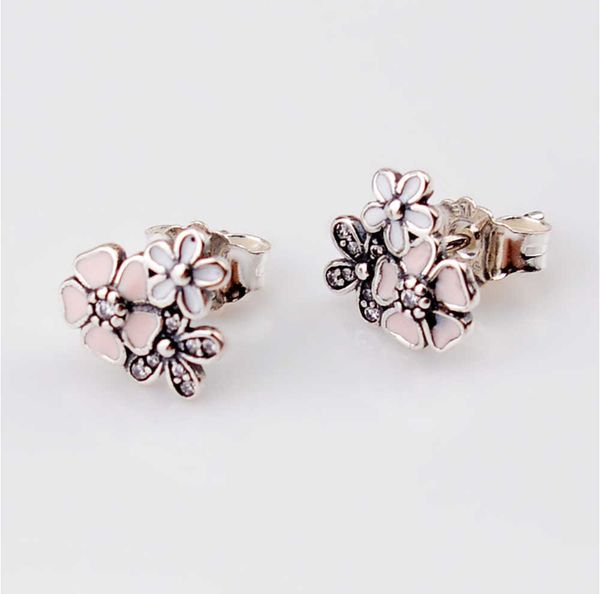 

edell 2017 new 925 sterling silver earring mix enamel poetic blooms with crystal stud compatible women jewelry gift 6021, Golden;silver