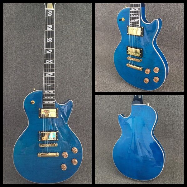 

custom blue electric guitars ebony fretboard flamed maple veneer body
