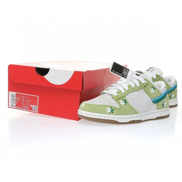 

double hook designer basketball shoes sb dnks low green white flower casual skates outdoor trainers sports sneakers fast delivery with origi