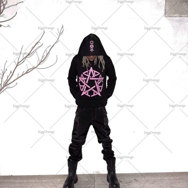 

women's hoodies sweatshirts 2023y2k street hiphop goth pentagram print oversized hoodie men's fashion loose harajuku allmatch pull, Black