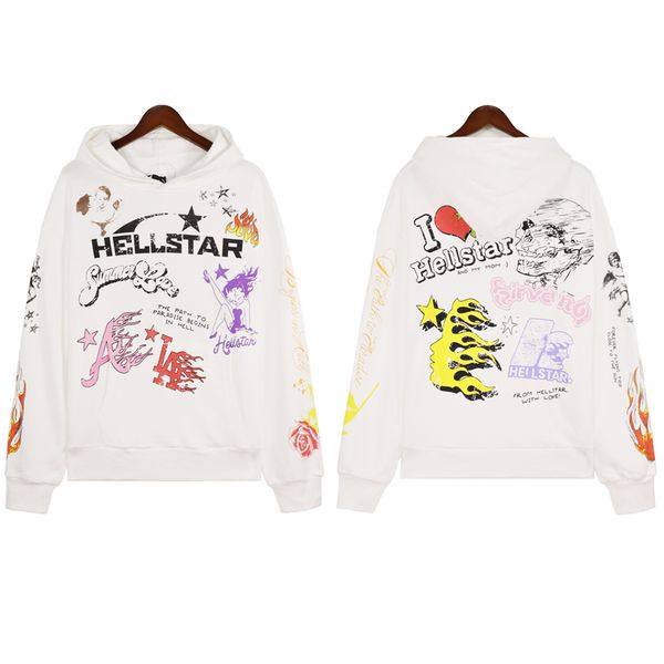 

hellstar hoodies men's sweatshirts high street hooded hellstar print hoodie ins stranger things oversize lose warm pullover sweatshirts, Black