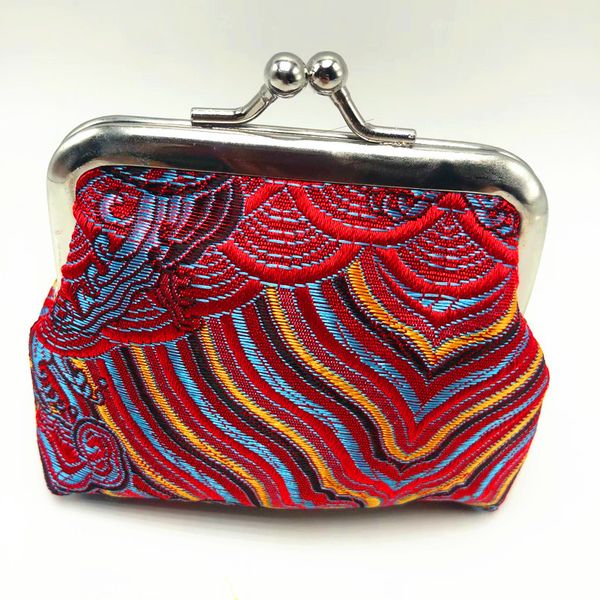 

12pcs coin purses lady silk wave embroidery short hasp wallet mix color, Red;black