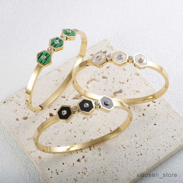 

bracelets malachite green shell bangle bracelet for women fashion stainless steel waterproof crystal wrist jewelry r230828, Golden;silver
