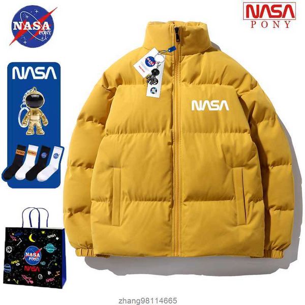 

nasa co branded fashion brand down jacket men's winter 2023 new large style versatile thickened warm casual cotton coat, Black