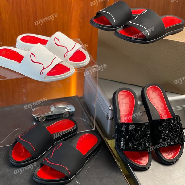 

designer red bottoms studded slippers man studs rivet sandals printed slides flat shoes summer thick sole outdoor laser striped casual fashi, Black