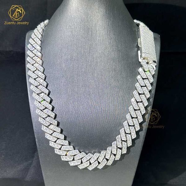 

2023 hip hop jewelry bling 20mm sterling silver 1 row vvs moissanite diamond iced out miami cuban link chain necklace