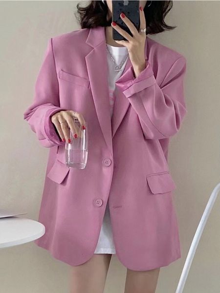 

women's suits blazers in outerwears spring autumn office outfit casual chic elegant blazer korean fashion long sleeve loose jacket 2308, White;black