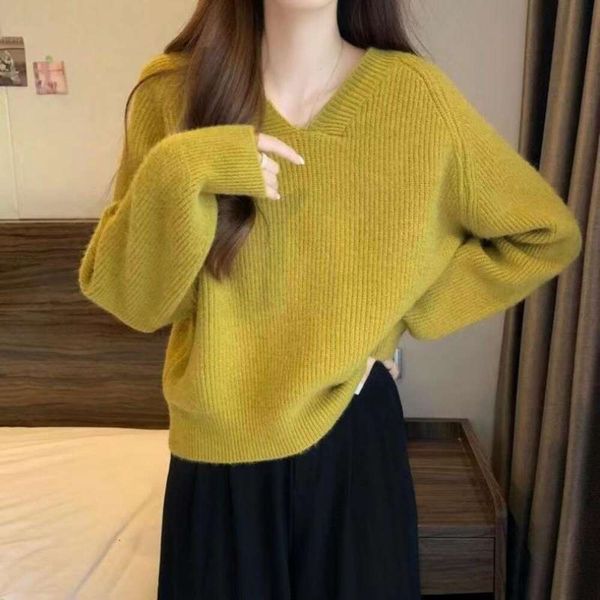 

korean version of the soft sweater for women in autumn and winter loose lazy v neck high end small people to, White;black