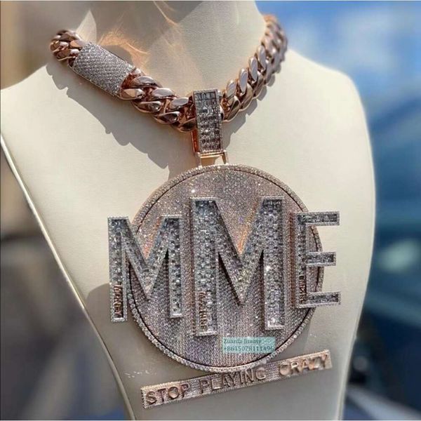 

3d iced out jewelry style buss down spin pendant vvs1 baguette moissanite custom necklace pendant, Silver