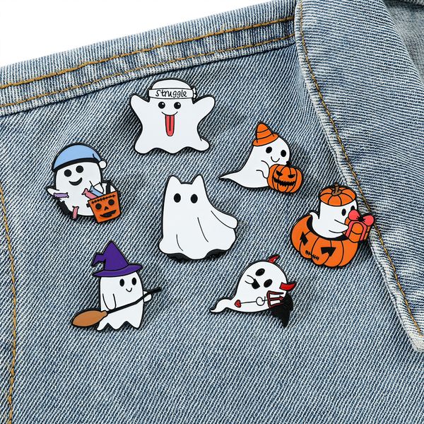 

halloween white ghost pumkin brooch cute anime movies games hard enamel pins collect cartoon brooch backpack hat bag collar lapel badges, Blue