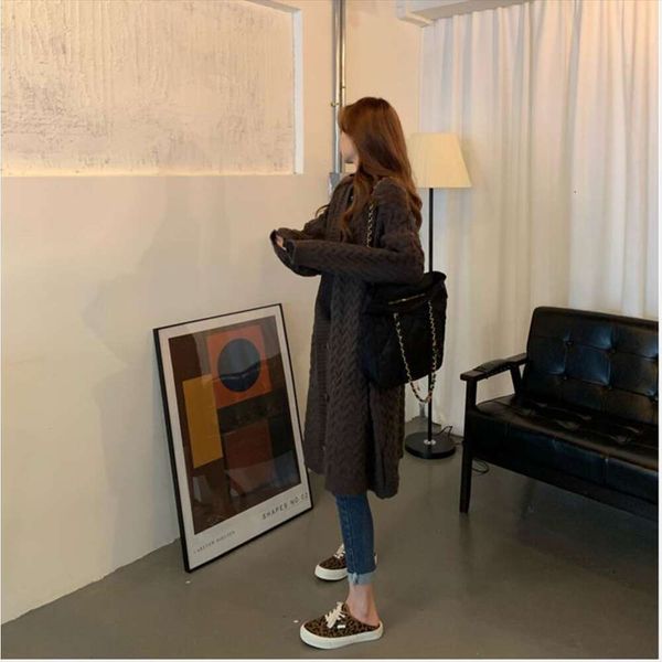 

mid long sweater for women loose outer wear autumn and winter korean style lazy wind coat western clothes, White;black