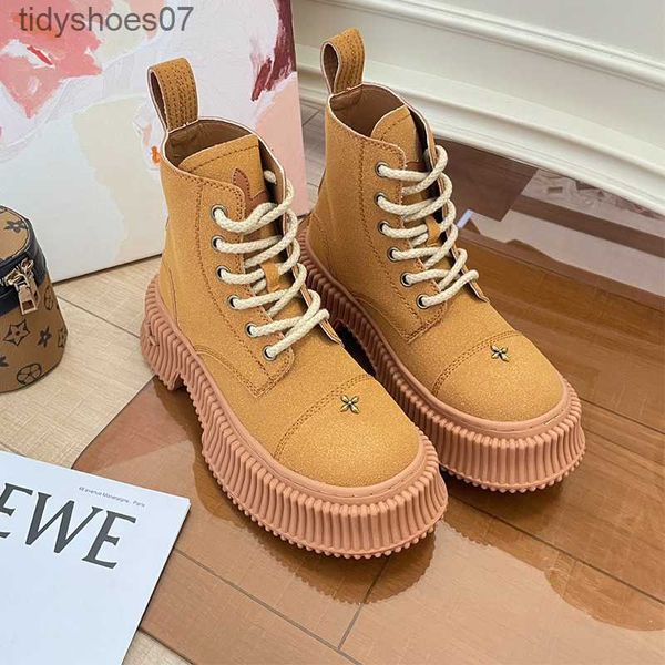 

smfk short martin boots autumn and winter 2023 new wu xuanyi thick soled high leather big yellow boots four-leaf clover, Black