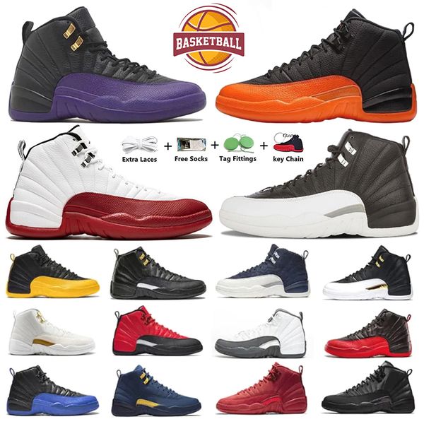 

12 12s men basketball shoes brilliant orange playoffs flu game black taxi cherry field purple royalty stealth university blue gold trainers