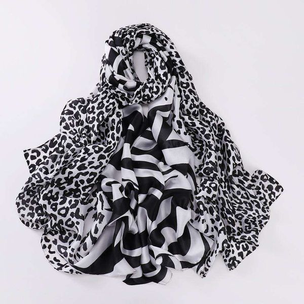 

item the style of leopard print scarf silk satin summer travel sunblock, Blue;gray