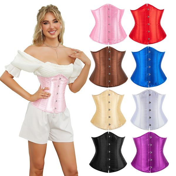 

14pcs plastic boned women back padded gothic satin underbust bodyshaper big plus size white bridal corset fashion lady's waist cincher, Black;white