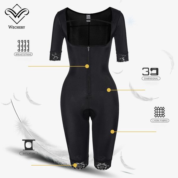 

zipper high compression 6x plus size full shapers fajas reductor waist tummy control seamless shapewear bodysuit for women, Black;white