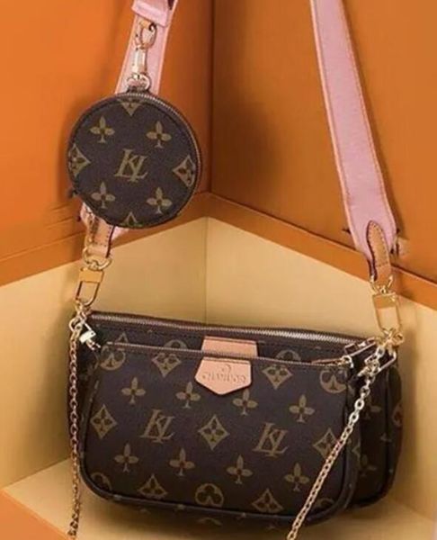 

2023 multi pochette purse women bags crossbody 3 pcs set original box date code purses floral chains wallet handbag