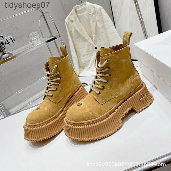 

smfk yellow boots 2023 new thick sole classic big head short boots cow reversed velvet martin boots lace up, Black