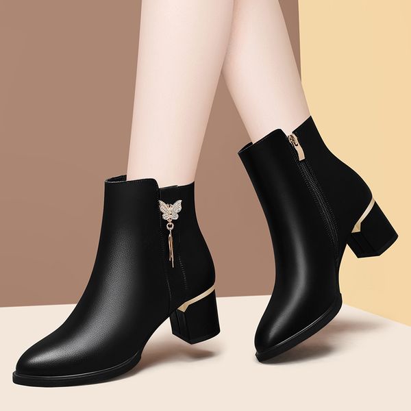 

boots korean fashion women chelsea autumn black ankle for female thick square high heels genuine leather ladie shoes m0000 230829