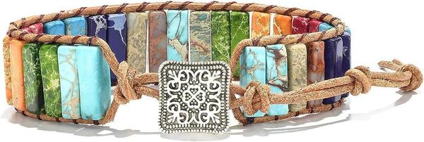 

sedmart 7 chakra bracelets for women with real stones leather wrap healing bead bracelet women men boho friendship jewelry, Black