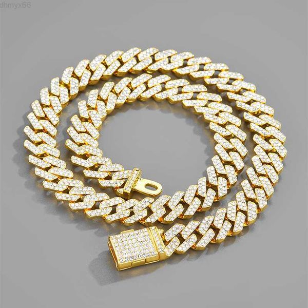 

hip-hop diamond 12mm stainless steel cuban chain necklace full of zircon cuban chain fashion hip-hop ice out jewelry, Silver