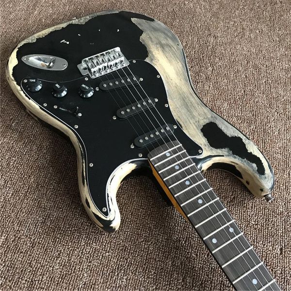 

custom aged black electric guitar rosewood fingerboard chrome hardware quality