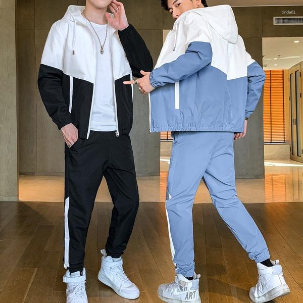 

men's tracksuits men tracksuit casual spring autumn patchwork sportswear set zipper pocket jackets pants two piece sets male fashion, Gray