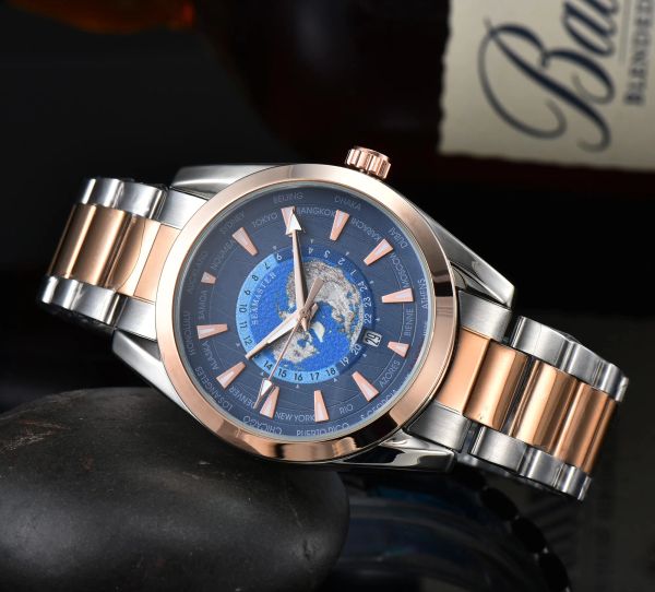 

2023 men's luxury 3-pin fashion metal steel quartz watch band calendar function, Slivery;brown