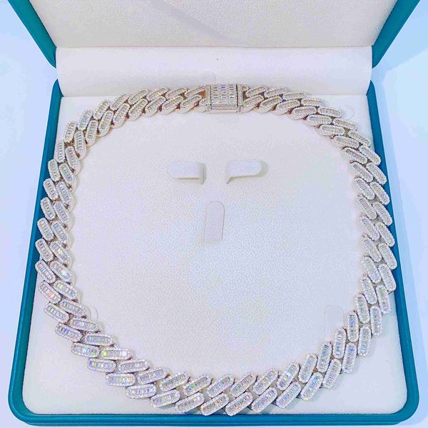 

fine jewelry hip hop iced out vvs1 moissanite diamond 10k 14k 18k real solid gold cuban link chain, Silver