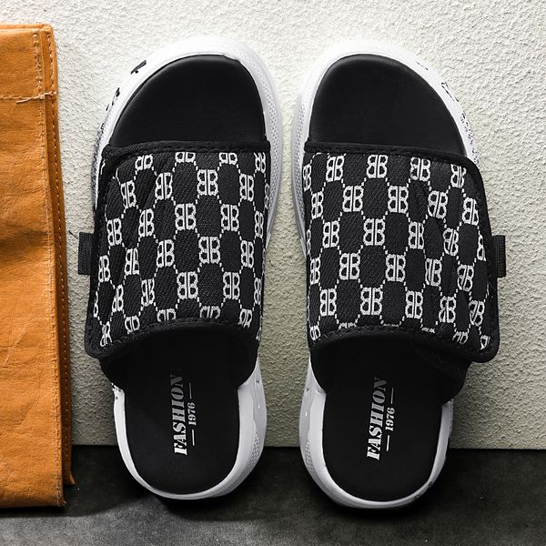 

leather slippers for boys light luxury classic everything comfortable explosive bread slippers sticky graffiti process trend size38-44, Black