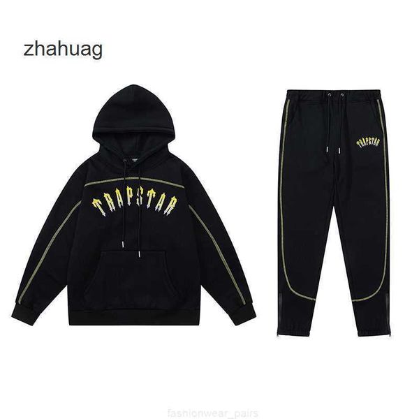 

designer clothing mens sweatshirts fashion streetwear trapstar gradient embroidery letter plush sweater pants hooded autumnwinter casual men, Black