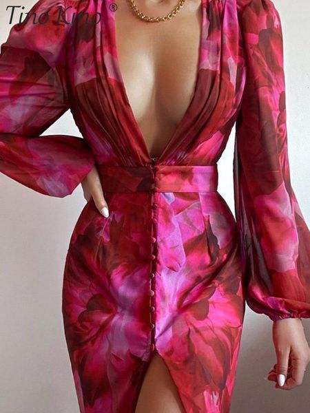 

basic casual dresses long puff sleeve deep v-neck women's dress high waist split button leopard print dresses for women spring summer c, Black;gray
