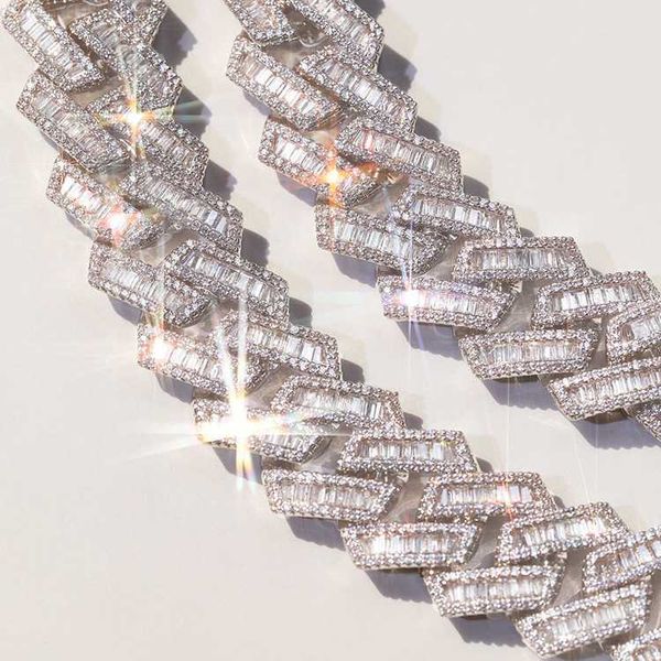 

sterling silver 925 plated gold 20mm baguette moissanite cuban chain link for rapper