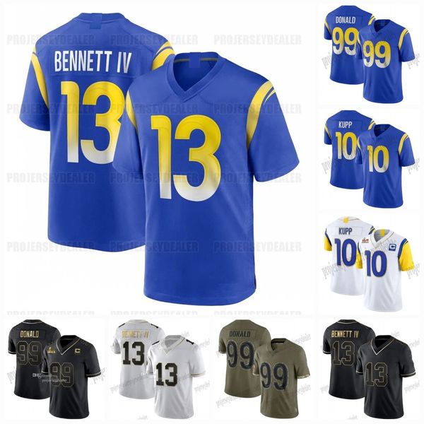 

13 stetson bennett football jersey rams 99 aaron donald matthew stafford cooper kupp cam akers tyler higbee 18 ben skowronek 1 allen robinso, Black;red