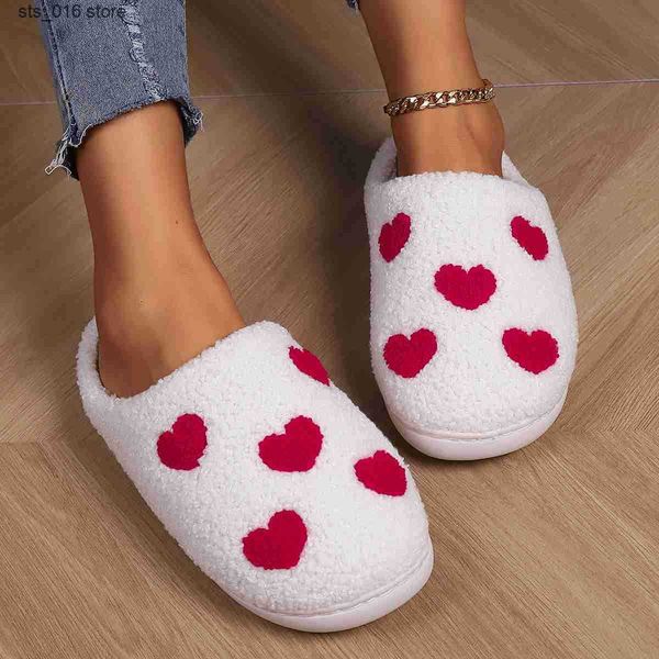 

slippers winter checkerboard love pattern women house couples slippers fluffy slides cartoon embroidery warm indoor ladies cotton shoes t230, Black