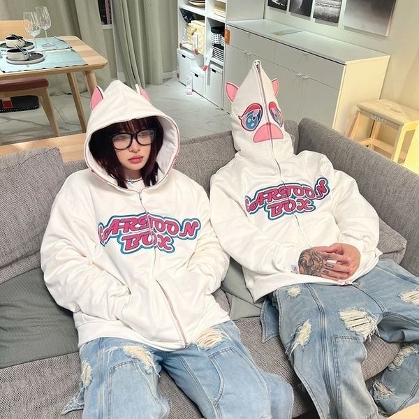 

womens hoodies sweatshirts y2k zipper hoodie women kawaii harajuku loose embroidery hooded couple fashion streetwear oversized jacket coat, Black