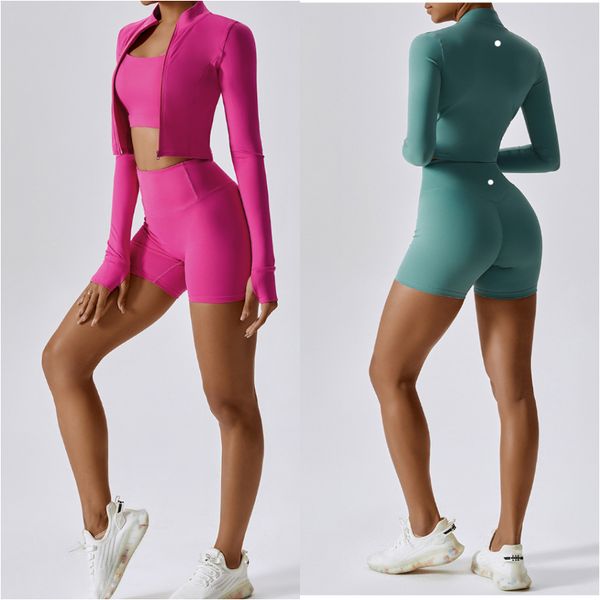 

ll brand womens yoga outfits three pieces vest+shorts+jackets suit exercise close-fitting fitness wear running elastic shirt workout sportsw