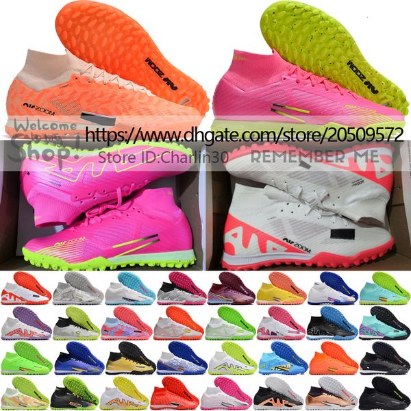 

send with bag quality football boots superfly 9 elite tf turf acc socks soccer cleats for mens mbappe cr7 ronaldo soft leather training knit, Black