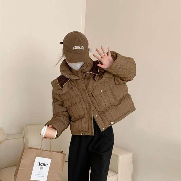 

item title short high waisted down jacket doll large lapel design winter coat off season clearance, Black