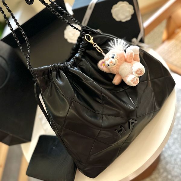 

23c women designer all black 22 tote bag with coin charm little zipper purse black metal hardware matelasse chain cross body shoulder handba