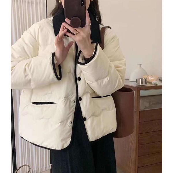 

autumn winter corduroy lapel light down jacket womens short fashionable casual, Black