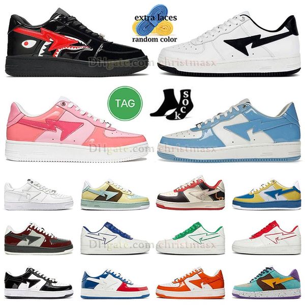 

designer sneakers casual shoes shark star sk8 low west patent leather black white camo combo pink blue jjjjound skateboarding famous mens wo