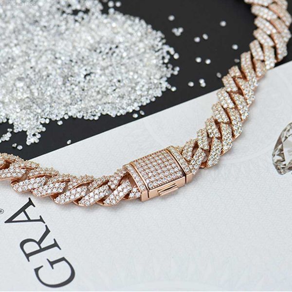 

custom hip hop necklace 925 sterling silver 10mm 12mm width ced out vvs 2rows moissanite cuban link chain for men