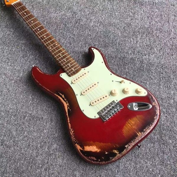 

st high-quality heavy relic vintage style hand made electric guitar in red