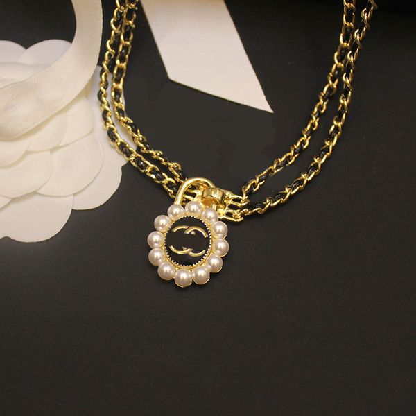 

16style luxury designer letter pendant necklaces 18k gold plated leather chain pearl sweater necklace for women wedding party jewelry, Silver