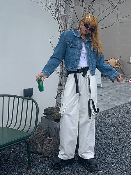 

women's pants s hip pop solid woman wide leg trousers elastic waist loose pant 2023 casual lady embroidery pockets street long palazzo, Black;white