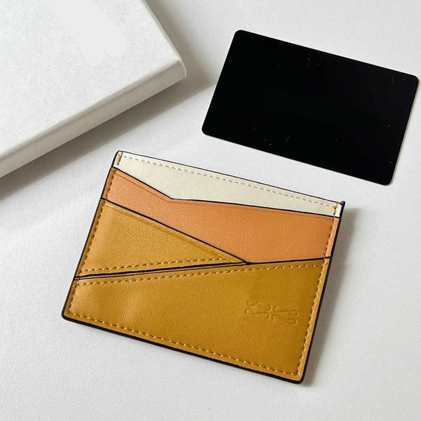 

puzl multi color card holder panel soft calf leather multi card case leather multi function ultra thin contrast color small wallet 230815, Brown;gray